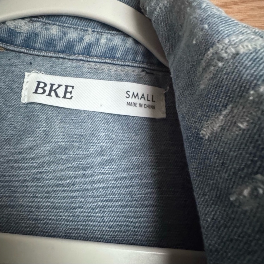 BKE Patchwork Back Distressed Denim Jacket Small … - image 5